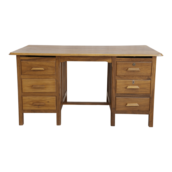 Solid teak wood desk with six drawers