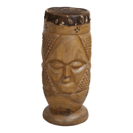 A carved wooden drum